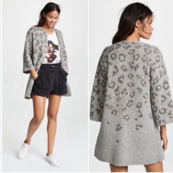 Kline Leopard Cheetah Hipster Hippie Artsy Boho Bohemian Winter Cardigan Sweater - Picture 1 of 9